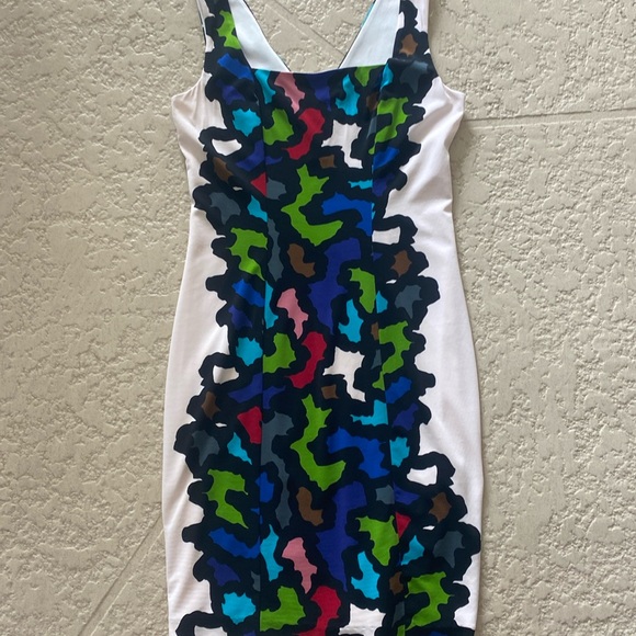 Joseph RibbKoff White with Puzzle Piece Midi Dress size 6 - Picture 3 of 12